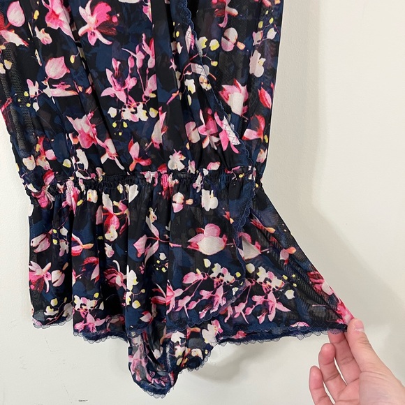 Betsey Johnson Sheer Blue Pink Floral V-Neck Romper Lingerie - Picture 5 of 13